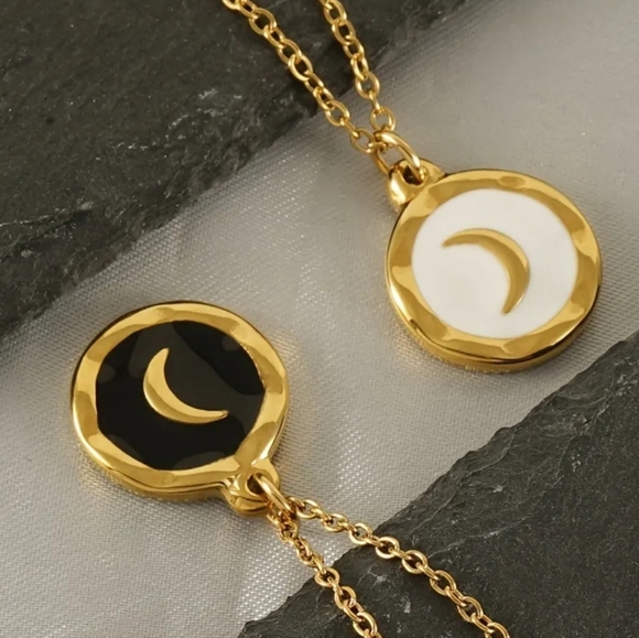 NEW! Minimalist Crescent Moon Necklace - Gold Color & Enamel - Picture 1 of 11